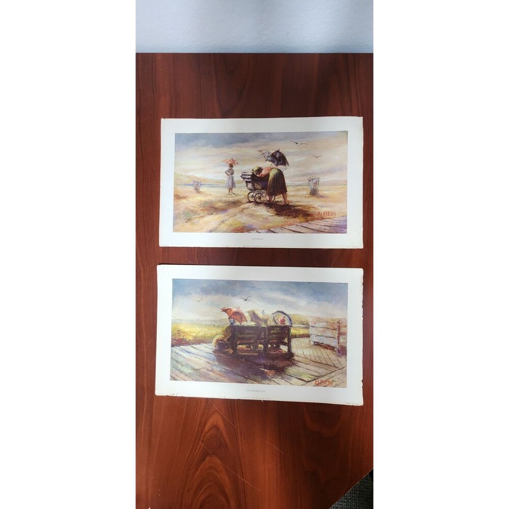 Vintage Alfieri The Beach & The Boardwalk Lithograph Prints Set of 2